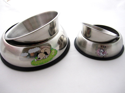 【宠物碗批发 狗碗 防滑狗碗 狗盆 彩色印花加厚不锈钢可拆单碗】价格,厂家,图片,宠物食具,常州纳华商贸-